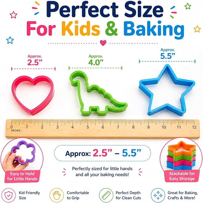 108PCS Shape Cookie Cutters Bulk – Big Plastic Baking Cookie Cutters Variety Pack for All Purpose, Alphabet Numbers Animals Hearts and Other Shapes for Baking Bento Box Bakeware Holiday Birthday Party