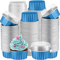 Gejoy 400 Pcs Aluminum Foil Baking Cups with Lids 5 oz Disposable Ramekins Mini Cake Pans Creme Brulee Cupcake Liners Muffin Tins Flan Mold Dessert Container for Wedding(Ocean Blue,Classic)