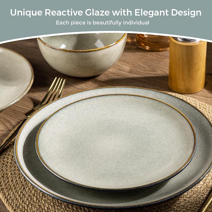 AmorArc Ceramic Dinnerware Sets for 4, 12 Pieces Handpainted Stoneware Plates and Bowls Set, Scratch Resistant Dishes Set, Dishwasher & Microwave Safe, Reactive Color