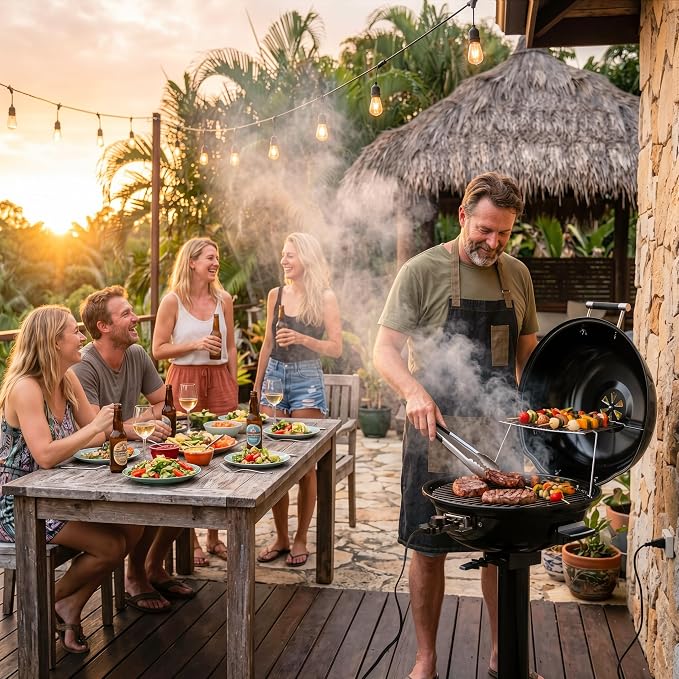 Electric Grill, CUSIMAX Electric Indoor/Outdoor Grill, 1600W Portable BBQ with Lid for Indoor & Outdoor Use, Adjustable Heat, Removable Stand Grill for Cookouts, BBQ Gatherings, Small Spaces