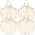 Paterr 4 Pack Cotton Mesh Produce Bags Bulk Reusable Market Bag Washable Net Grocery Purse String Shopping Tote Beach Organizer for Vegetable Fruit Picnic Food Storage (Short Handle,Beige)