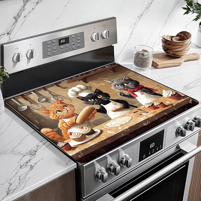 Heat-Resistant Glass Stove Top Cover with Anti-Slip Rubber Coating – 28.5x20.5 Inch Electric Stove Protector, Scratch-Resistant, Expands Counter Space, Stylish Kitchen Decor