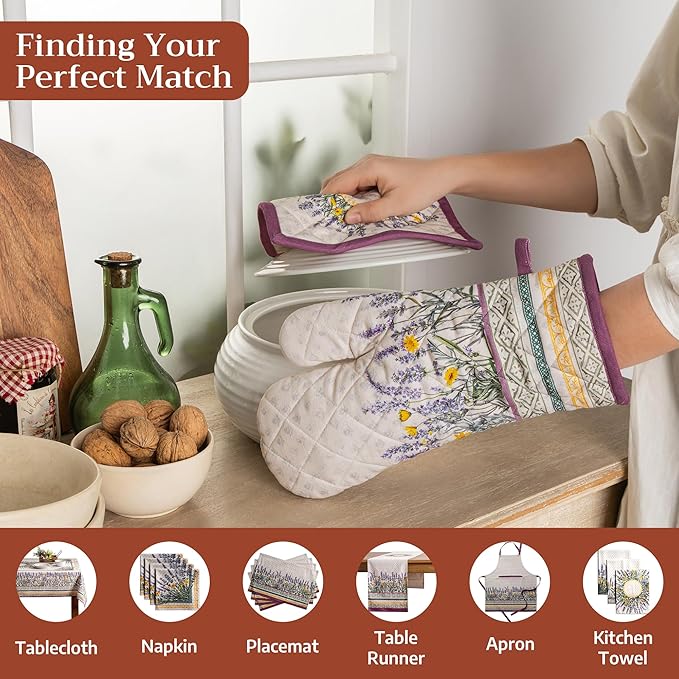 Maison d' Hermine Pot Holders 100% Cotton Heat Resistant Potholders 8" x 8" Hot Pads with Loop BBQ Cooking Baking Gifts for Mothers Day Handling Hot Pans Spring/Summer (Pack of 2, Fanny Lavender)