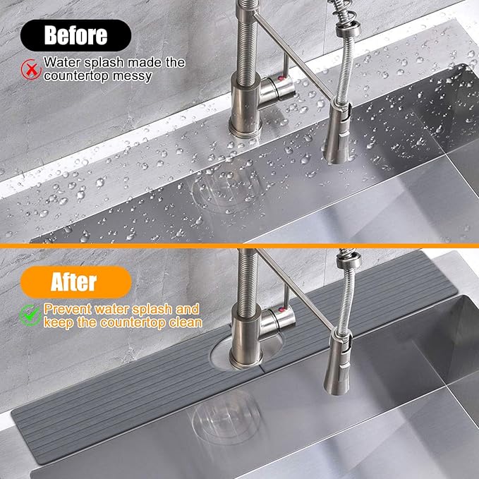 2 Pack Faucet Mat for Kitchen Sink, Diatomaceous Stone Mat, 23.6x4 Inch, Dark Grey, Quick Drying Splash Guard & Drip Catcher for Faucet Bathroom Counter