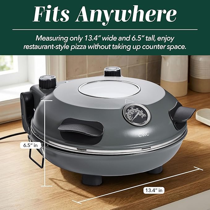 Cook With Color Electric Countertop Pizza Oven, Indoor Crispy Crust Pizza Maker, 12 Inch Pizza Oven with Ceramic Stone, Heats up to 800°F, Dual Temperature Control, Includes Pizza Peel, Gunmetal Gray