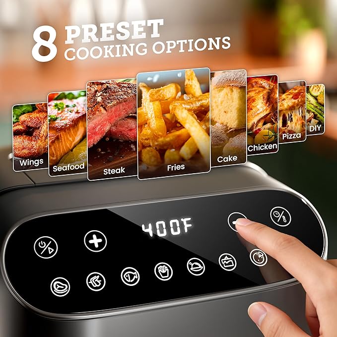Kismile 5QT Glass Air Fryer, BPA-Free Non Toxic AirFryer with Digital Touch Control, 1500W Portable Airfryer, Dishwasher Safe Basket, Up to 400°F, Cooks with 95% Less Oil(Black)