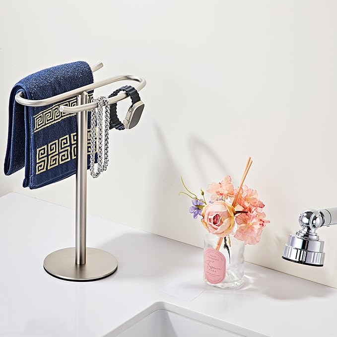 Brushed Nickel Hand Towel Holder Stand,13 Inch Free-Standing Towel Rack, SUS304 Stainless Steel Towel Bar Rack Stand, Tower Bar for Bathroom Kitchen Vanity Countertop…
