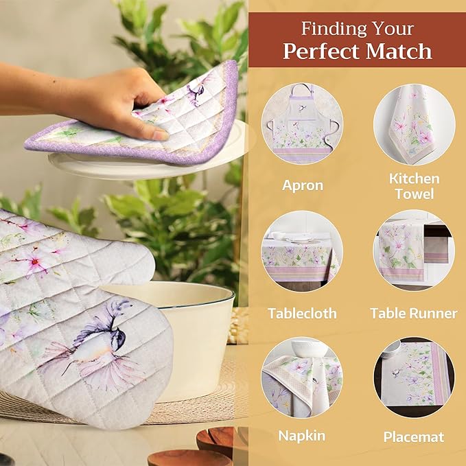 Maison d' Hermine Pot Holders 100% Cotton Heat Resistant Potholders 8" x 8" Hot Pads with Loop Cooking Baking Gifts for Mothers Day Handling Hot Pans Spring/Summer (Pack of 1, Magnolia Mornings)