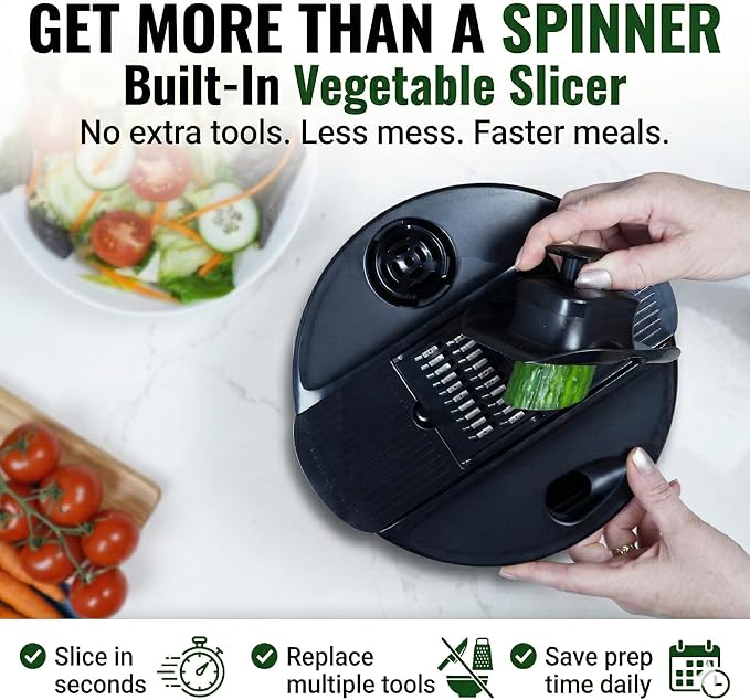 Stainless Steel Salad Spinner Large 5.28 Qt – Fast Drying Lettuce Spinner, Premium Durable Bowl for Washing & Drying Vegetables