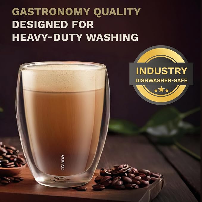 Creano Premium Double-Walled Drinking Glasses 12.5oz / 400 ml - Set of 6 - Professional Quality - 100% Dishwasher Safe | 100% dishwasher safe thanks to GastroSeal seal therefore catering quality - double wall glass