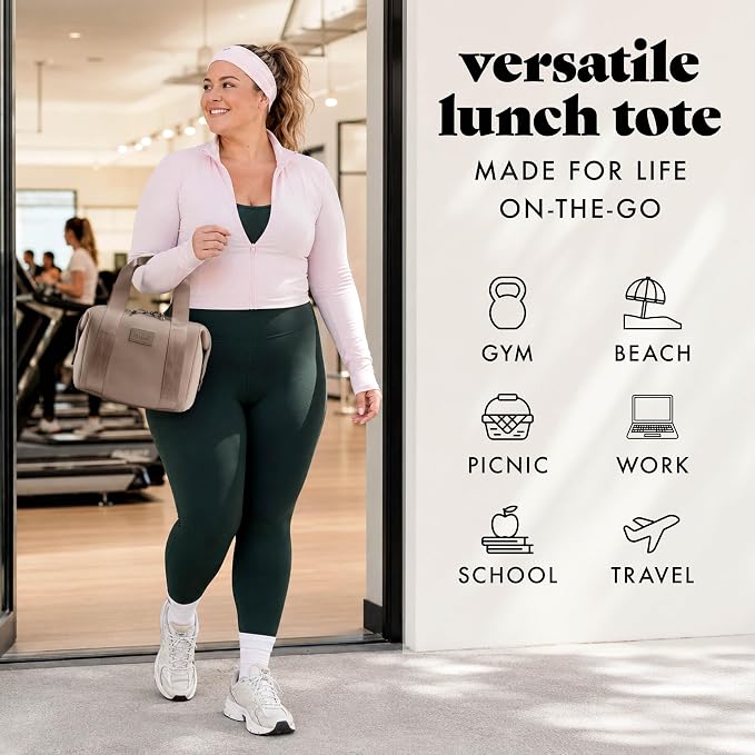 Fit & Fresh Remi Lunch Bag for Women Work – Neoprene Lunch Tote with Containers & Ice Pack, Reusable Meal Prep Lunch Box, Large Capacity, Machine Washable, Taupe