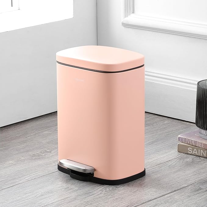 happimess HPM1006G Connor Rectangular 13-Gallon Trash Can with Soft-Close Lid and Free Mini Trash Can, Fingerprint Resistant, Modern, Minimalistic for Home, Kitchen, Office, Bathroom, Flamingo Pink
