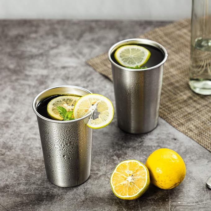 MEWAY Premium Stainless Steel Cups 16 oz Pint Cup Tumbler (16 Pack) - Premium Metal Cups - Stackable Durable Cup，Chilling Beer Glasses, for Travel, Outdoor, Camping, Everyday