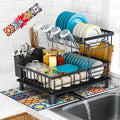 Dish Drying Rack, 2 Tier Dish Racks for Kitchen Counter, Compact Drying Rack Kitchen, Rust-Resistant Dish Drainer, Detachable Space-Saving Dish Rack with Drainboard, Utensil Holder, Black