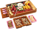 hecef Pink Large Charcuterie Board Set with Stainless Steel Cheese Knives, Cheese Board Set Wooden Appetizer Platter for Housewarming, Weddings, Birthdays & More, Forks & Pull-Out Drawers