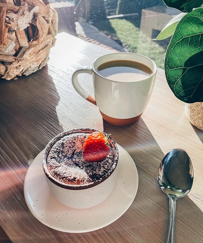 Mora Ceramic Ramekins - 4oz, Set of 6 - Small Oven Safe Baking Dishes/Cups - For Personal Pudding, Creme Brulee, Souffle, Serving Dip, Custard, Ice Cream - Single Mini Bowls - Vanilla White