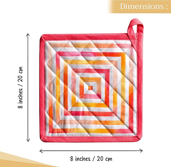 Maison d' Hermine Pot Holders 100% Cotton Heat Resistant Potholders 8" x 8" Hot Pads with Loop BBQ Cooking Baking Gifts for Mothers Day Handling Hot Pans Spring/Summer (Pack of 2, Summer Maze)