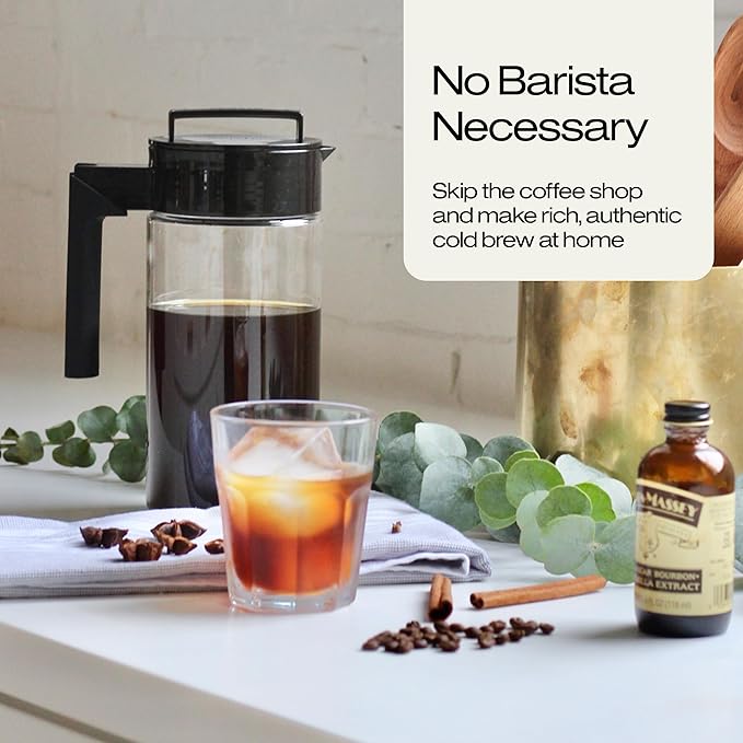 Takeya Deluxe Cold Brew Coffee Maker-BPA-Free Tritan Pitcher with Airtight Leakproof Lid,Silicone Grip Handle,Fine-Mesh Filter-Shatter-Proof,Dishwasher Safe,Made in USA-2 Quart/Black,(Pack of 4)