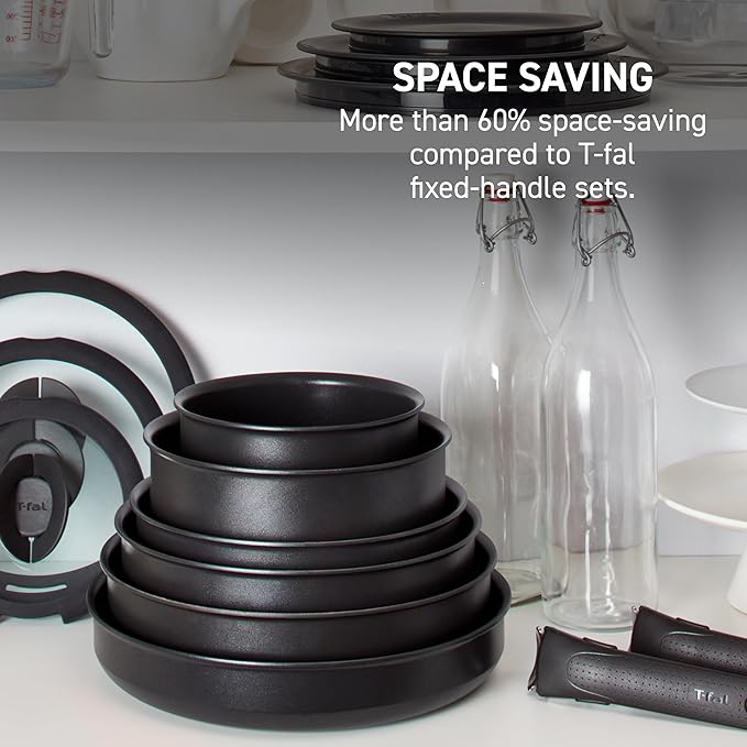 T-fal Ingenio Nonstick Cookware Set 10 Piece, Induction, Oven Broiler Safe 500F, Cookware, Pots and Pans, RV, Camping, Oven, Broil, Dishwasher Safe, Detachable Handle, Red