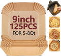 9 Inch Air Fryer Liners Disposable-125PCS Square Parchment Paper Liners,Heat Resistant & Non-Stick,Unbleached Liners for Air Fryer,Oven,Roasting,Baking,Microwave（Bottom is 8 Inch）