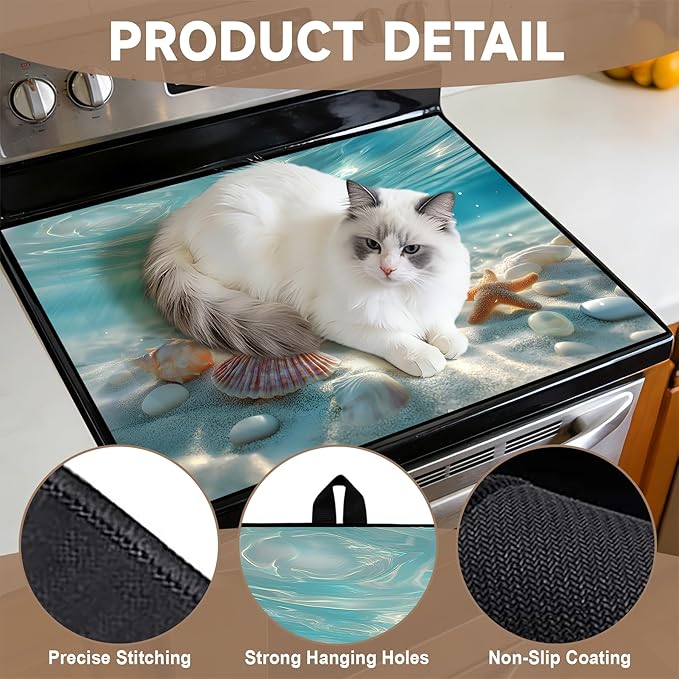 Stove Top Covers for Electric Stove: Sea Design Heat Resistant Protector Glass Stove Top Expands Counter Space, Stylish Kitchen Decor 28.5'' 20.5''