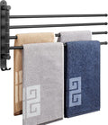 NearMoon Swivel Towel Rack, 19.5" Thicken 304 Stainless Steel 4-Arm Towel Bar, Space Saving Wall Mounted Towel Holder with Hook, Rustproof Swing Out Towel Hanger for Bathroom, Kitchen (Matte Black)