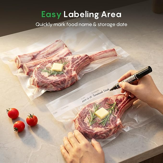 FRESKO 100 Pack 11"x16" Vacuum Sealer Bags, Seal a Meal Precut Storage Bag, Sous Vide Vacuum Safe, BPA Free, Heavy Duty Commercial Grade