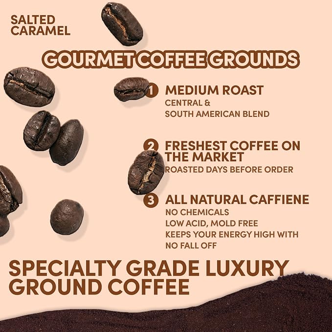 2 lb Caramel Ground Coffee | Caramel Flavored Coffee Medium Roast | Bulk Sweet Smooth Flavored Ground | Specialty Grade | 32 oz