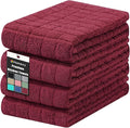 Homaxy Premium Cotton Kitchen Towels 16"x 28", Large Natural Ring Spun 390 GSM Dish Towels, Super Absorbent Terry Kitchen Hand Towels, Soft Tea Towels with Hanging Loop, Pure Red Check Design, 4 Pack