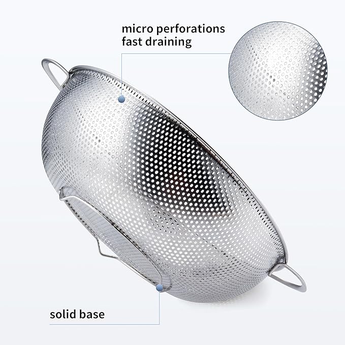 Gulex Colander Stainless Steel 5-Quart, Metal Strainers with Base, Strainer for Kitchen Food, Dishwasher Safe