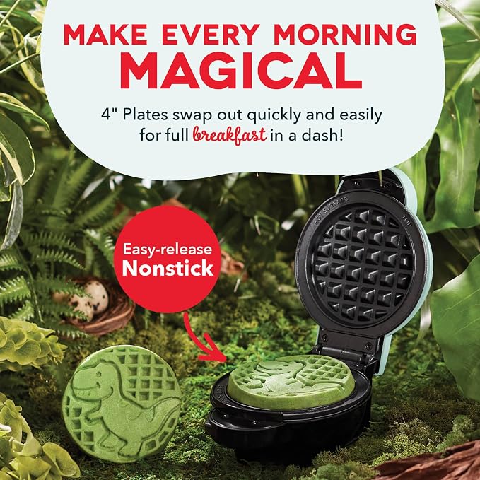 Dash MultiMaker® Mini System - Compact Waffle Maker for Family Breakfasts - Removable Griddle Plates & nonstick surface - 6 Plates - Aqua
