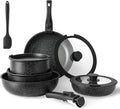 HealSmart 12 Pcs Cookware Set, Granite Non Stick Pots & Pans with Removable Handles, High Heat Resistant Oven Safe Cooking Kit, PFAS & PFOA Free Kitchen Cooking Ware, Black
