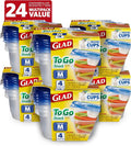 Glad GladWare To Go Snack Food Storage Containers with Lids, Medium Rectangle No BPA Plastic with Built-In Dressing Cup for Salads and Snacks, Microwave Dishwasher Safe, 24 Oz, 4 Count - 6 Pack