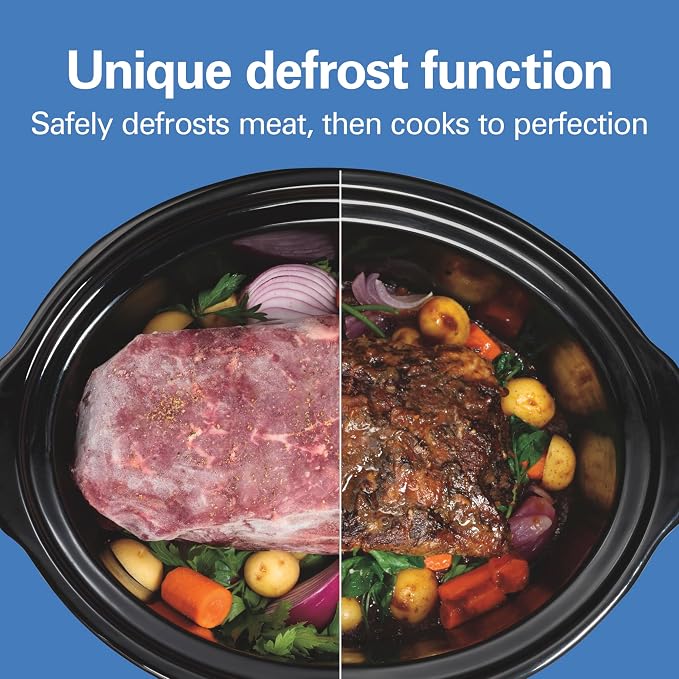 Hamilton Beach Portable 6 Quart Set & Forget Programmable Slow Cooker | Defrost Setting | Lid Lock For Easy Travel | Dishwasher Safe Crock & Glass Lid | Silver | 33869