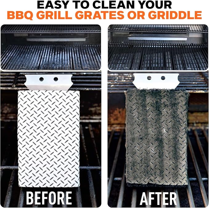 Proud Grill Q-Swiper Grill Cleaner Set - Bristle & Wire-Free Brush with Scraper & 80 Moist Wipes - BBQ Smoker Cleaner Kit, Safe for Outdoor Griddle Grates, Grease & Grime Remover, BBQ Gift for Mom