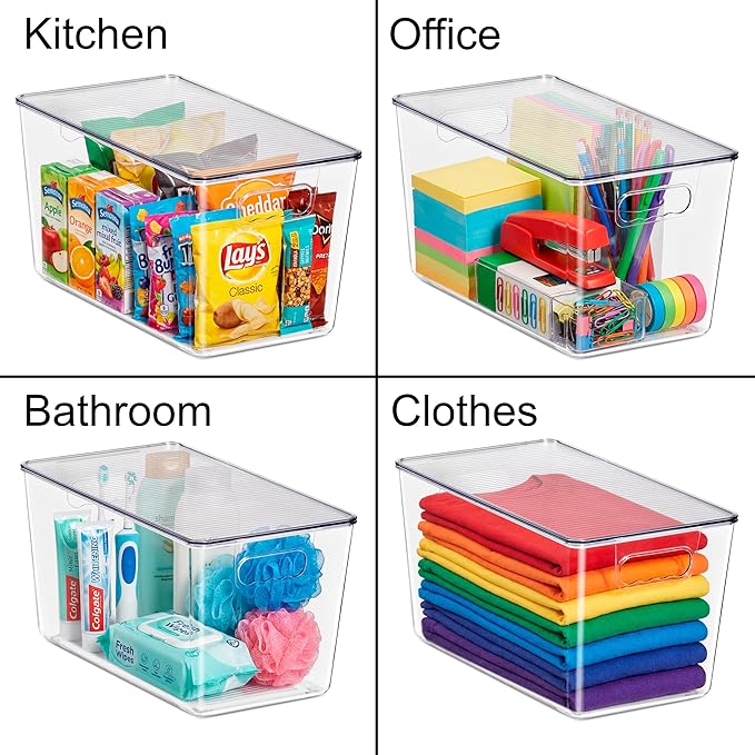Sorbus Clear Storage Bins with Lids, 10 Pack X-Large Organization Bins with Handles – Clear Stackable Storage Containers for Storage, Pantry, Fridge, Cabinet, Closet & Kitchen Organization – BPA-Free