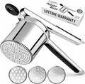 Large 15oz Potato Ricer with 3 Discs - Heavy Duty Stainless Steel Potato Masher and Ricer for Mashed Potatoes | Non Slip Baby Food Squeezer, Kitchen Gadget Tool for Food Press & Food Mill