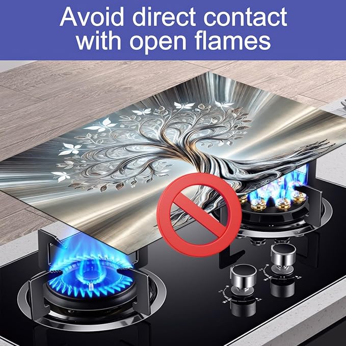 HOMETITUTE Silver Tree Stove Top Covers Pad Kitchen Decorations Dish Drying Mat 28 x 20 inches Tree of Life Coffee Bar Mats Absorbent Pad Fit Coffee Maker Machine Dish Drying Kitchen Decor