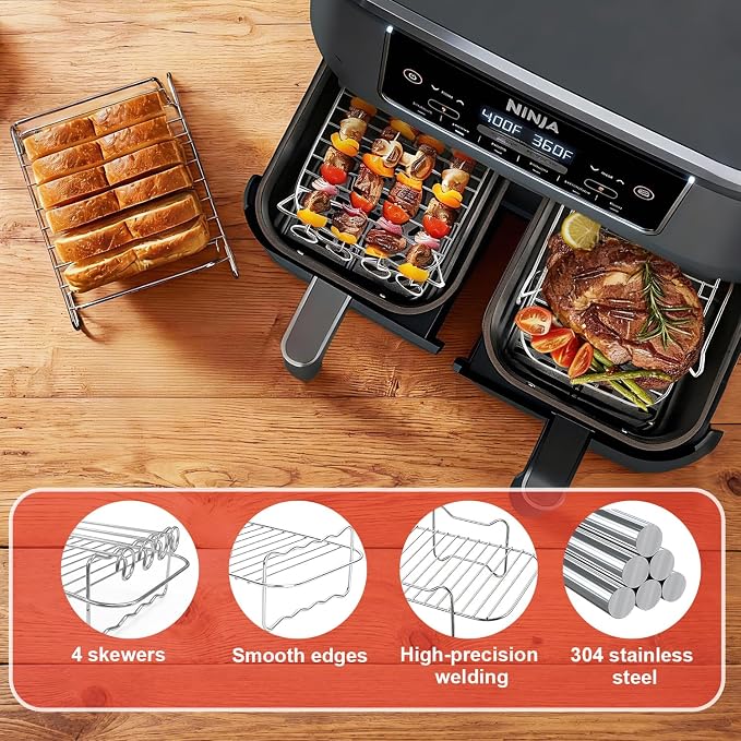 Dual Air Fryer Accessories, Reusable Compatible for Ninja Foodi DZ201, DZ401, DZ550, DZ302, COSORI 9QT, Chefman, Instant, and 6-in-1 8-10QT Dual Basket Air Fryersr,Silicone Liner, Grill