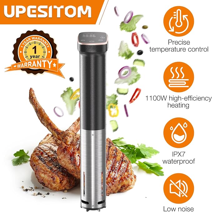 1100W WiFi Sous Vide Machine Precision Temperature Control Immersion Circulator for Home Chefs, Sous Vide Cooker Ultra-Quiet Fast Heating with App & Recipes, for Steak, Chicken & Seafood