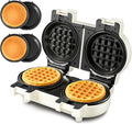 2-in-1 Double Waffle & Pancake Maker - CACHOO Mini 4" Nonstick Waffle Iron & Small Round Griddle with 4 Removable Plate Sets, Dishwasher Safe, Perfect for Small Spaces, Apartments & Dorms, Cream