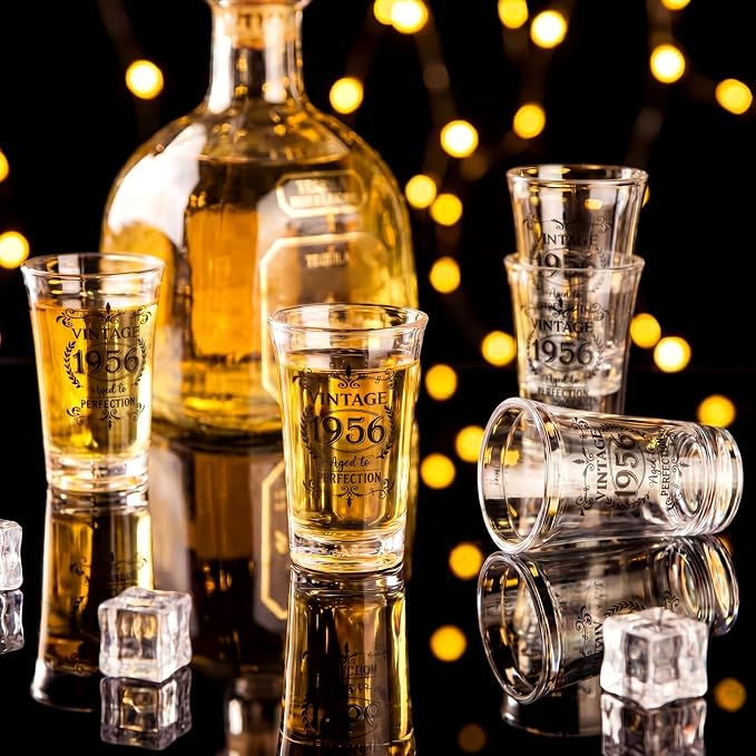 LemonRoad 100 Set 70th Birthday Party Favor for Guest Bulk, 1.4oz Plastic Shot Glasses Cup, Cheers to 40/50/60/70/80 Years Beer Bottle Opener Keychain Thank You Card Gift Bag for Souvenir Party Gift