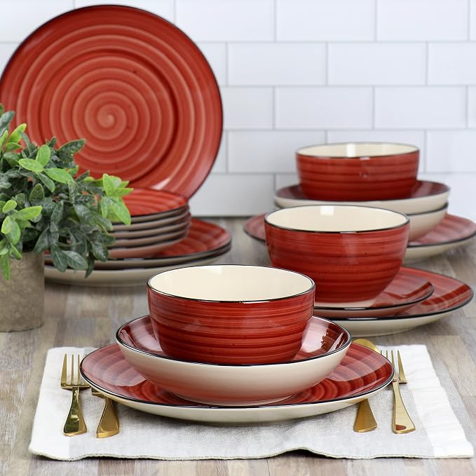 Elama Gia 24 Piece Stoneware Dinnerware Set (Red)