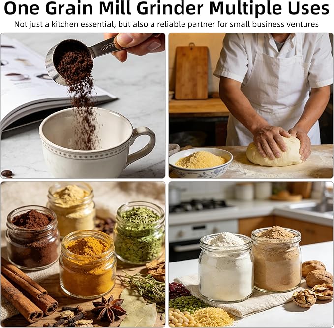750g Grain Mill Grinder, 2000W High Speed Wheat Grinder for Making Flour, Stainless Steel Countertop Grain Mill Flour Suitable for Coffee Beans, Pepper, Dry Spice