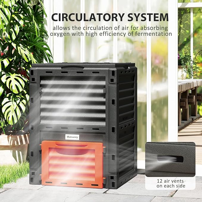 Outsunny Garden Compost Bin 80 Gallon Outdoor Large Capacity Composter Fast Create Fertile Soil Aerating Box, Easy Assembly, Orange