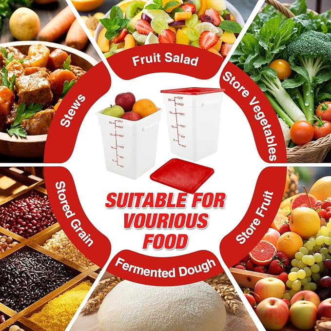2 Pack Square Food Storage Container With Lid,12-22 Quart Commercial Storage Box With Scale & Handle,Cake Making,Dough Marinating Meat,Kitchen Supplies (Polypropylene, 23 Quart)