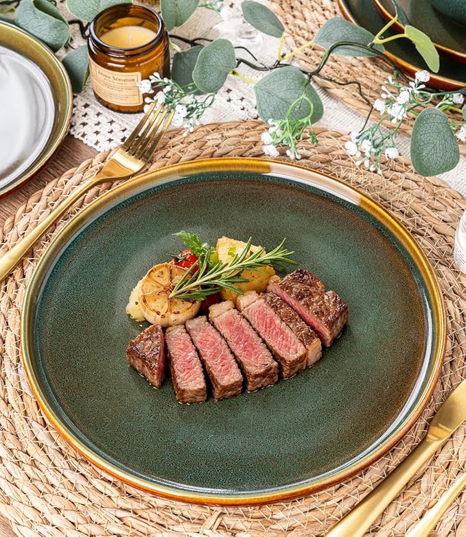GBHOME Dinnerware Sets for 8, 24 Pieces Stoneware Plates and Bowls Sets, Scratch Resistant Dishes, Dishwasher & Microwave Safe, Reactive Glaze