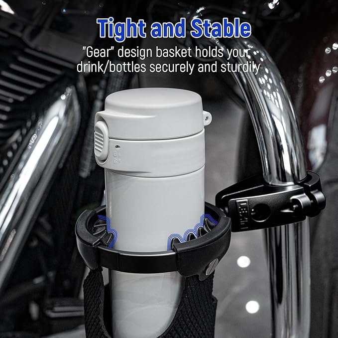 LEXIN C3 Motorcycle Cup Holder with 360° Swivel Ball Mount, Heavy-Duty Aluminum Drink Holder for 7/8"–1 1/4" Handlebars, Passenger Beverage Holder for Harley, ATV, UTV, Black