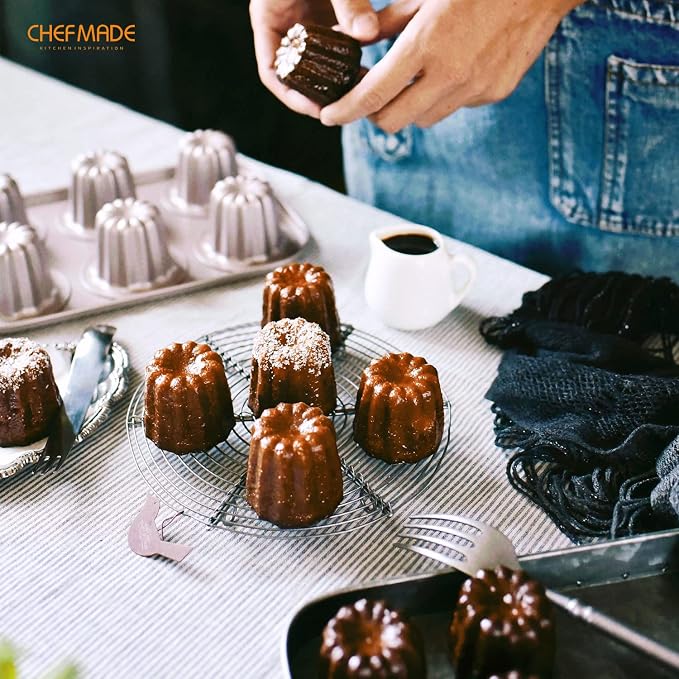 CHEFMADE Canele Mold Cake Pan, 6-Cavity Non-Stick Canele Muffin Bakeware Cupcake Pan for Oven Baking (Champagne Gold)