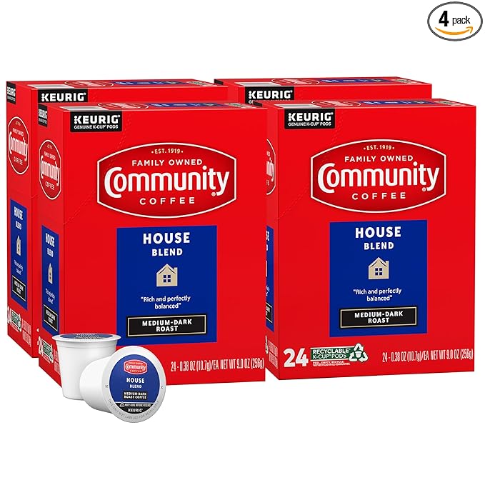 Community Coffee House Blend 96 Count Coffee Pods, Medium Dark Roast, Compatible with Keurig 2.0 K-Cup Brewers, 24 Count (Pack of 4)